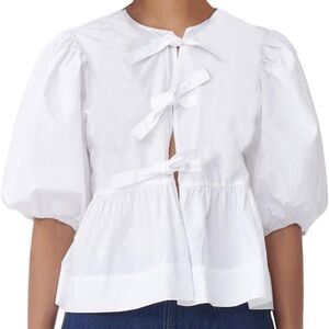 Puff Sleeve Front Tie Top